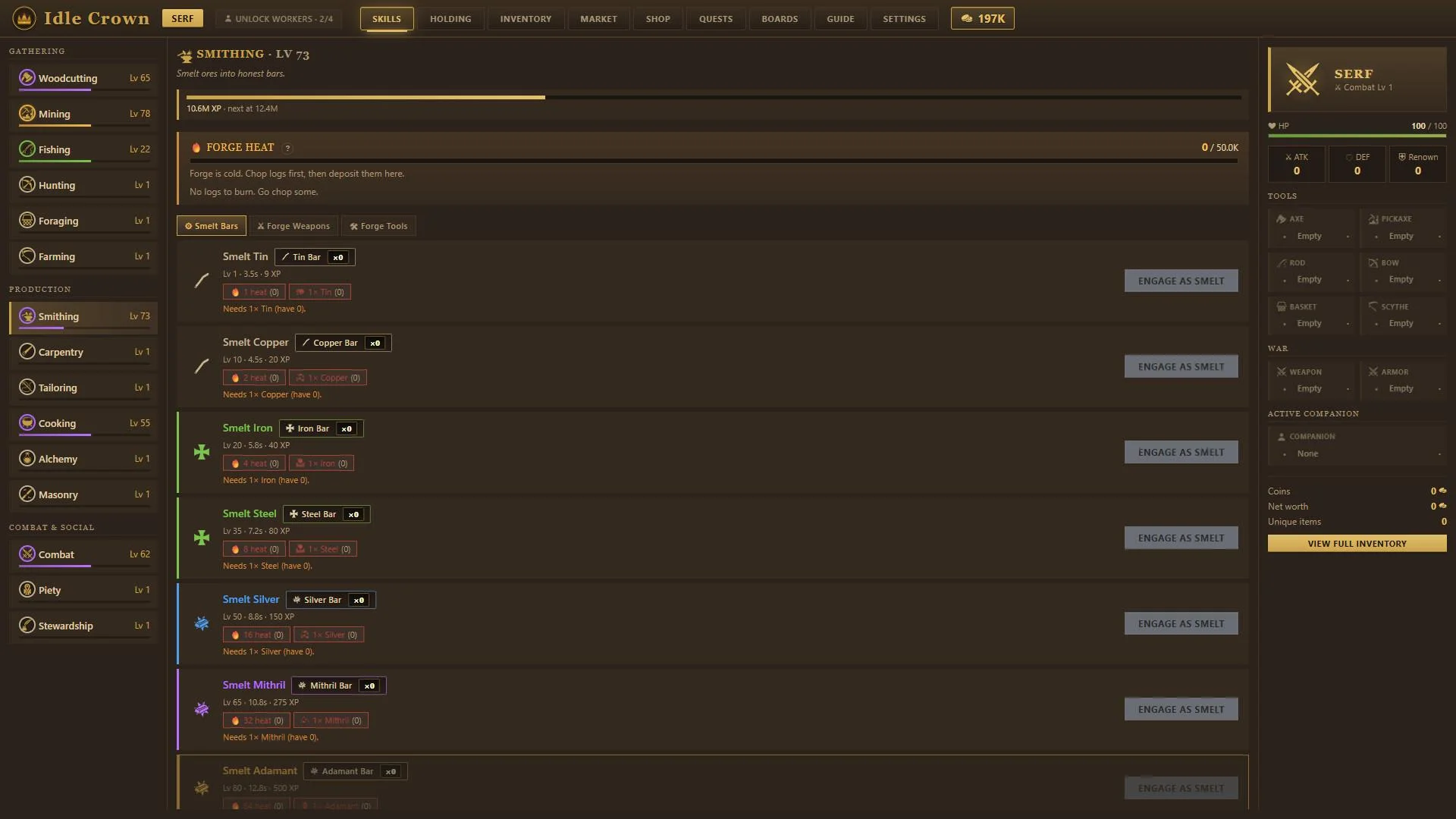Idle Crown chronicle achievements on gold parchment icons