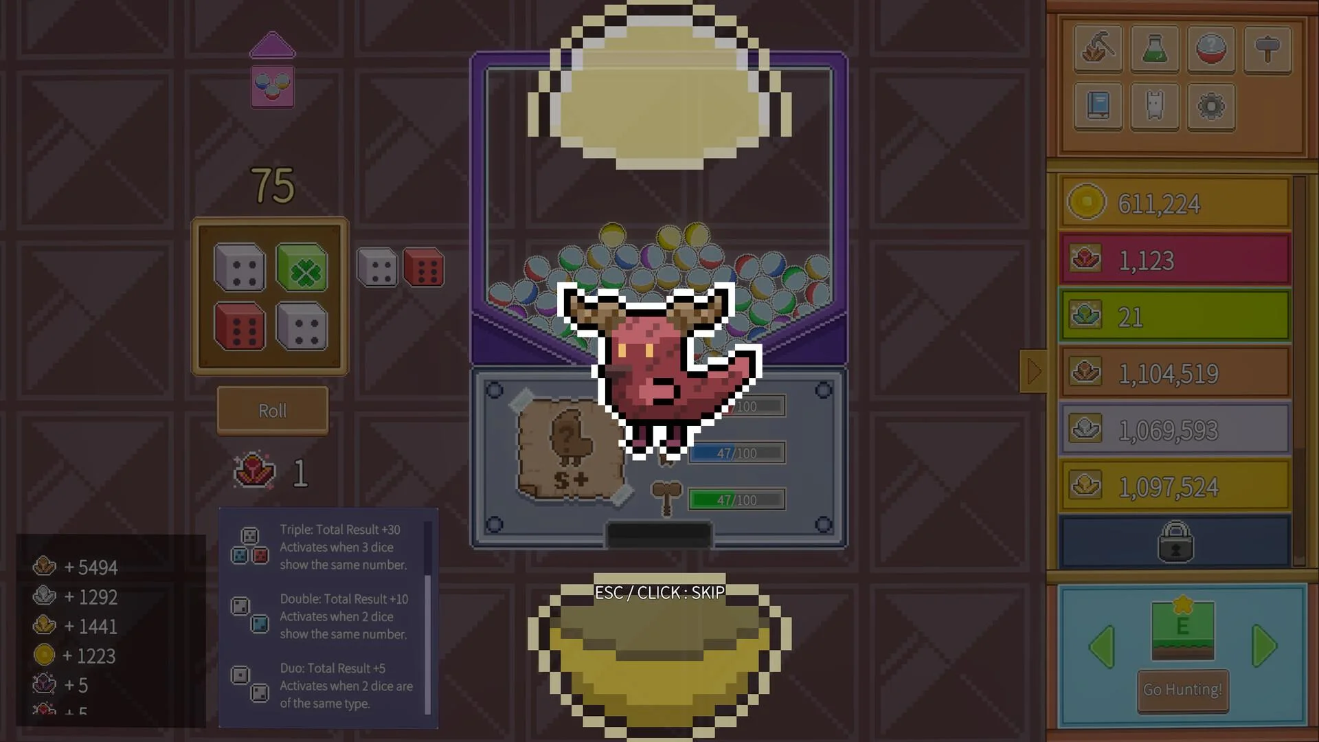 Pink horned mutant chicken from capsule, ESC CLICK SKIP, Roll 75, S+ 47/100