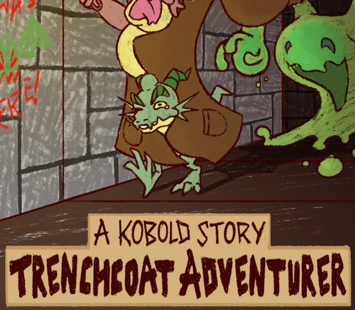A Kobold Story Trenchcoat Adventurer cover of three kobolds