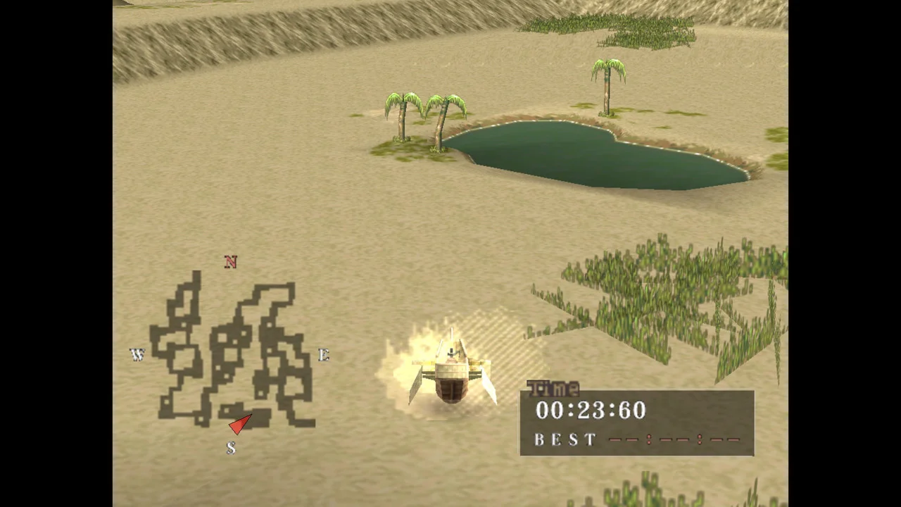 Desert oasis with a pot and a small map
