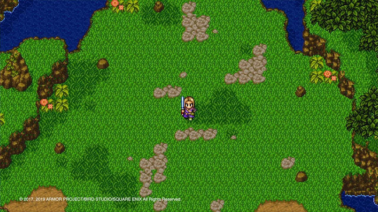 A 16-bit overworld map with a small character on a green field.