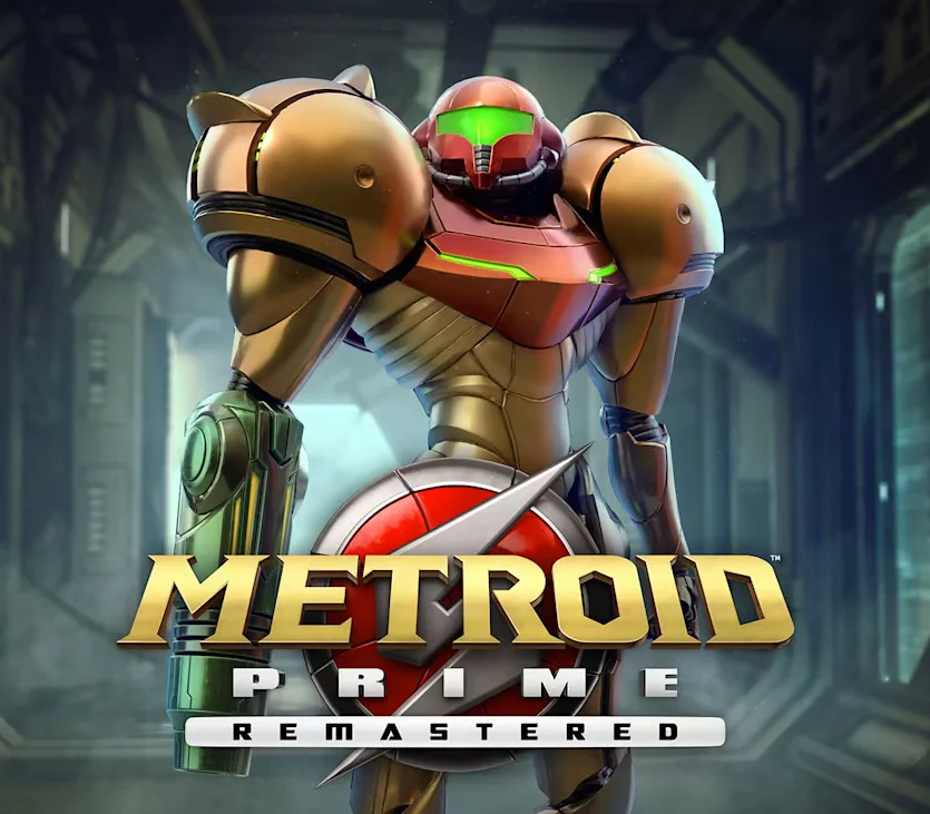Metroid Prime Remastered Samus cover art.