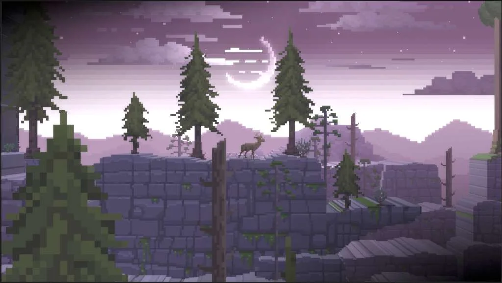 The Deer God 3D pixel-art forest karma walk