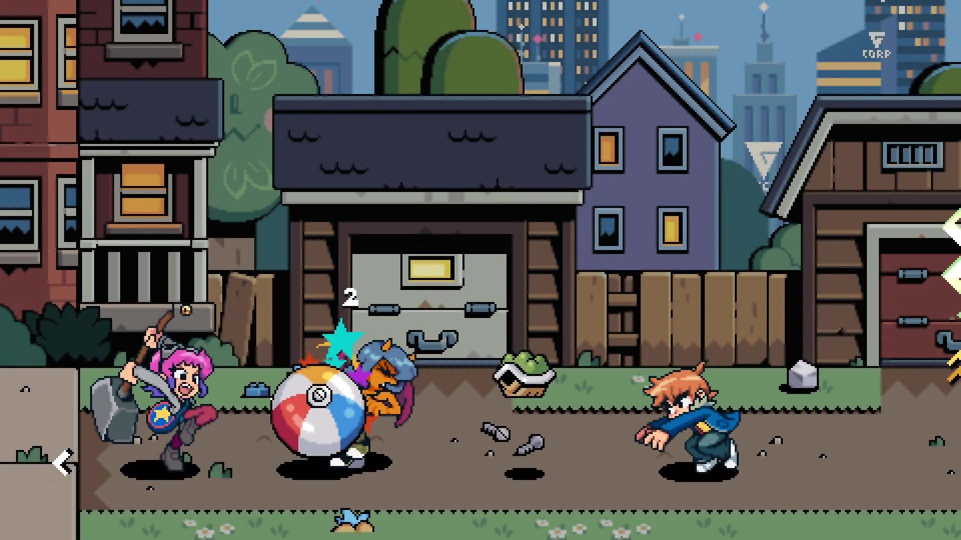 Scott Pilgrim EX PlayStation US backyard beach-ball fight screenshot