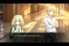 Blonde girl and blond boy standing in a sunlit school hallway