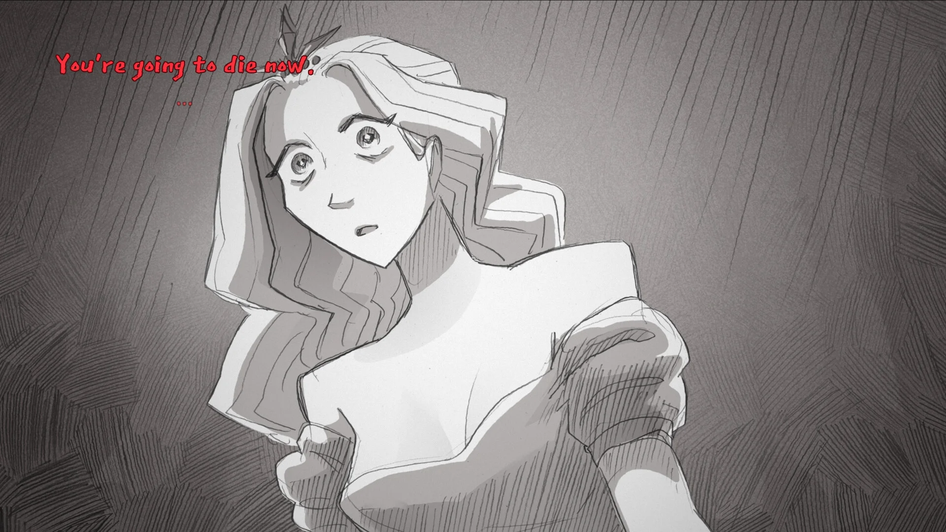 Pencil princess looking down in shock, red caption You're going to die now