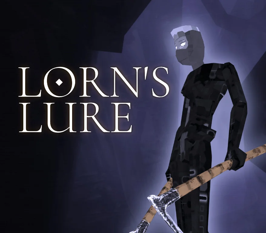 Lorn's Lure cover, pale LORN'S LURE title beside a dark android holding a pickaxe