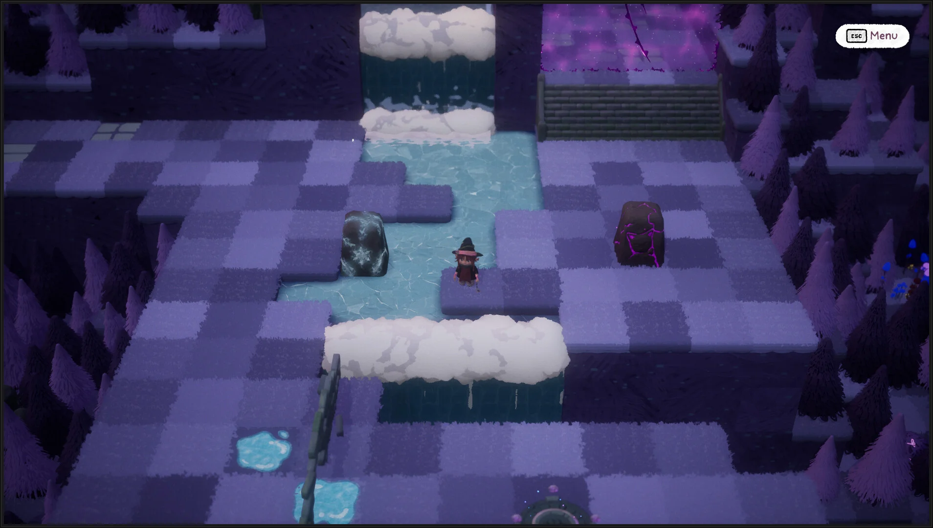 Kitty Witchy 3D board with ice stones freezing a water tile