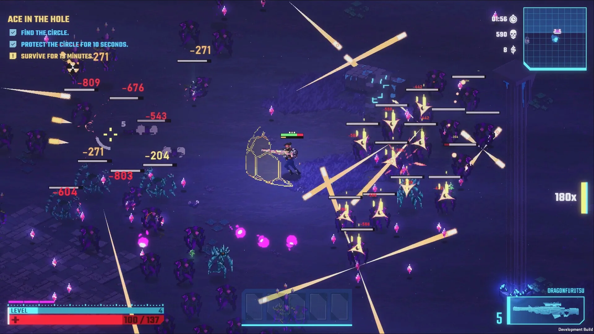 ACE IN THE HOLE: purple horde, Dragonfurutsu rifle, 180x, survive 15 minutes, Development Build