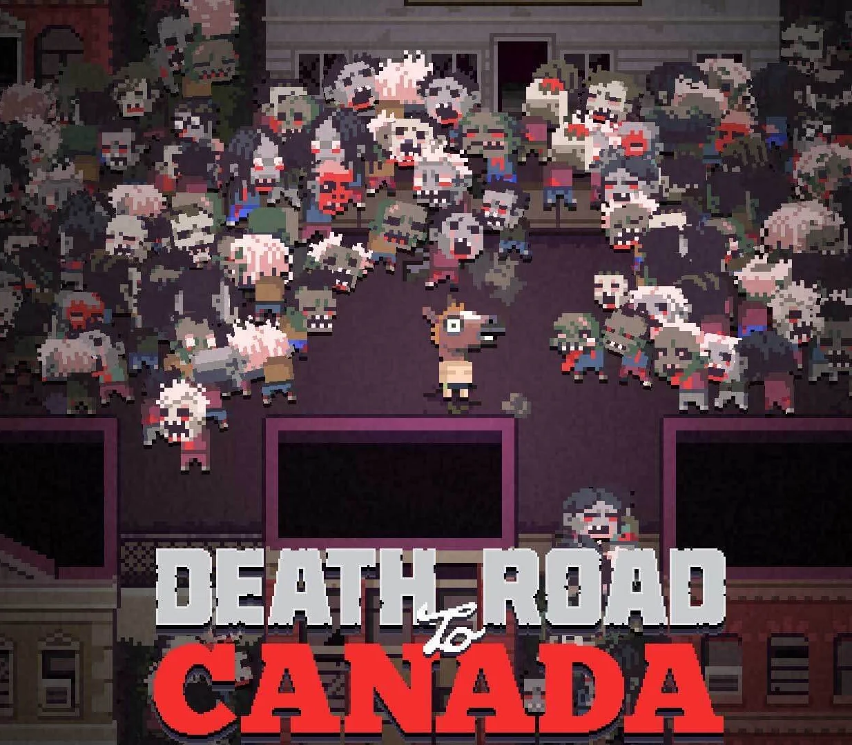 Death Road to Canada cover art, pixel-art zombie road trip