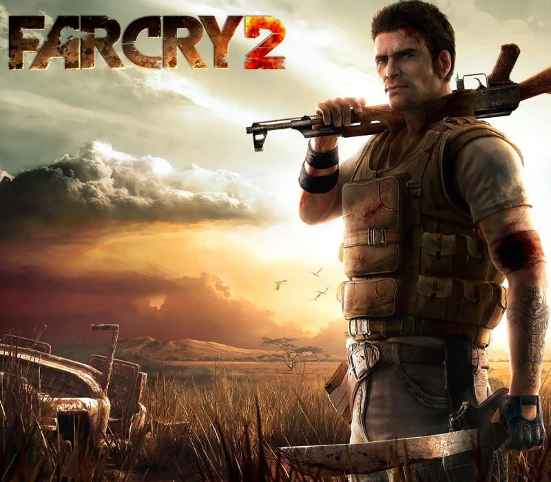 Far Cry 2 cover, African mercenary convoy through dry bush