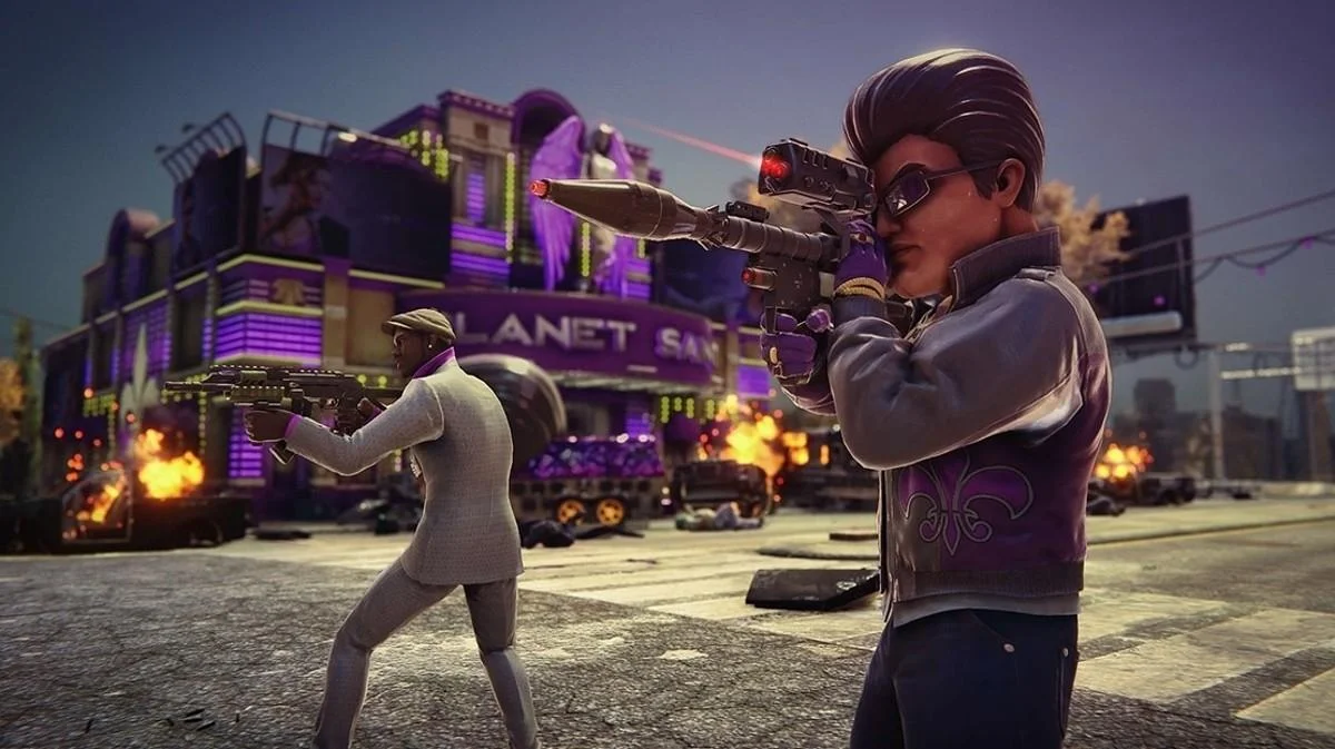 A purple street and an explosion.