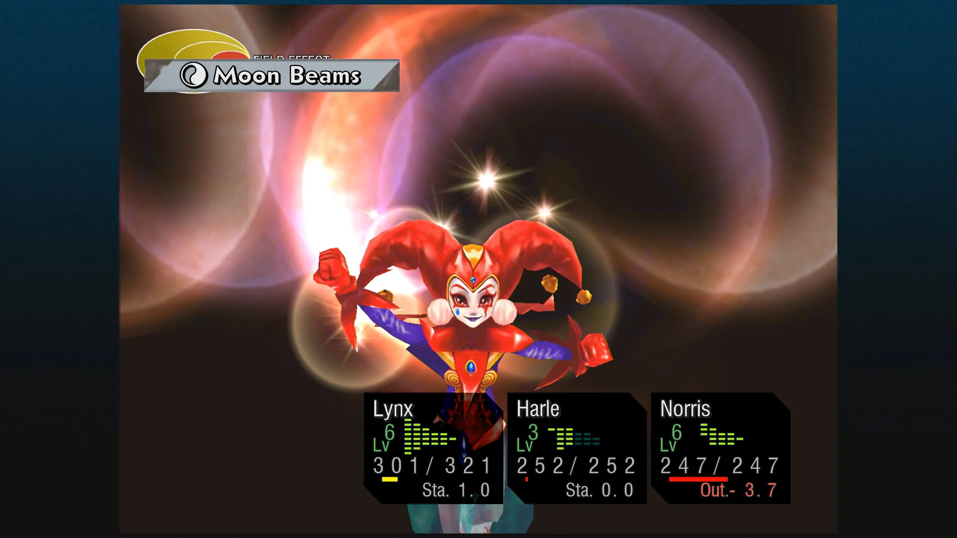 A battle against a red crab-like enemy in a glowing arena.