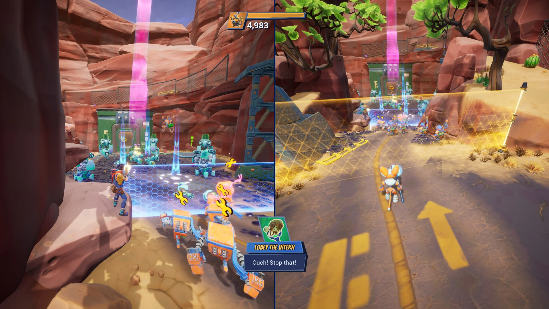 Chip 'n Clawz couch co-op against Brainioids