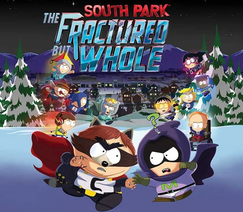 Okładka: The Coon i Mysterion biegną przez śnieg pod logo The Fractured But Whole, Coon and Friends za nimi w South Park