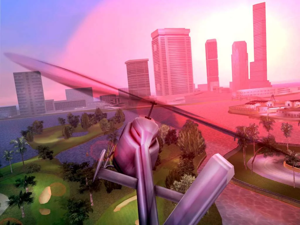 Vice City Tommy on a coastal boulevard