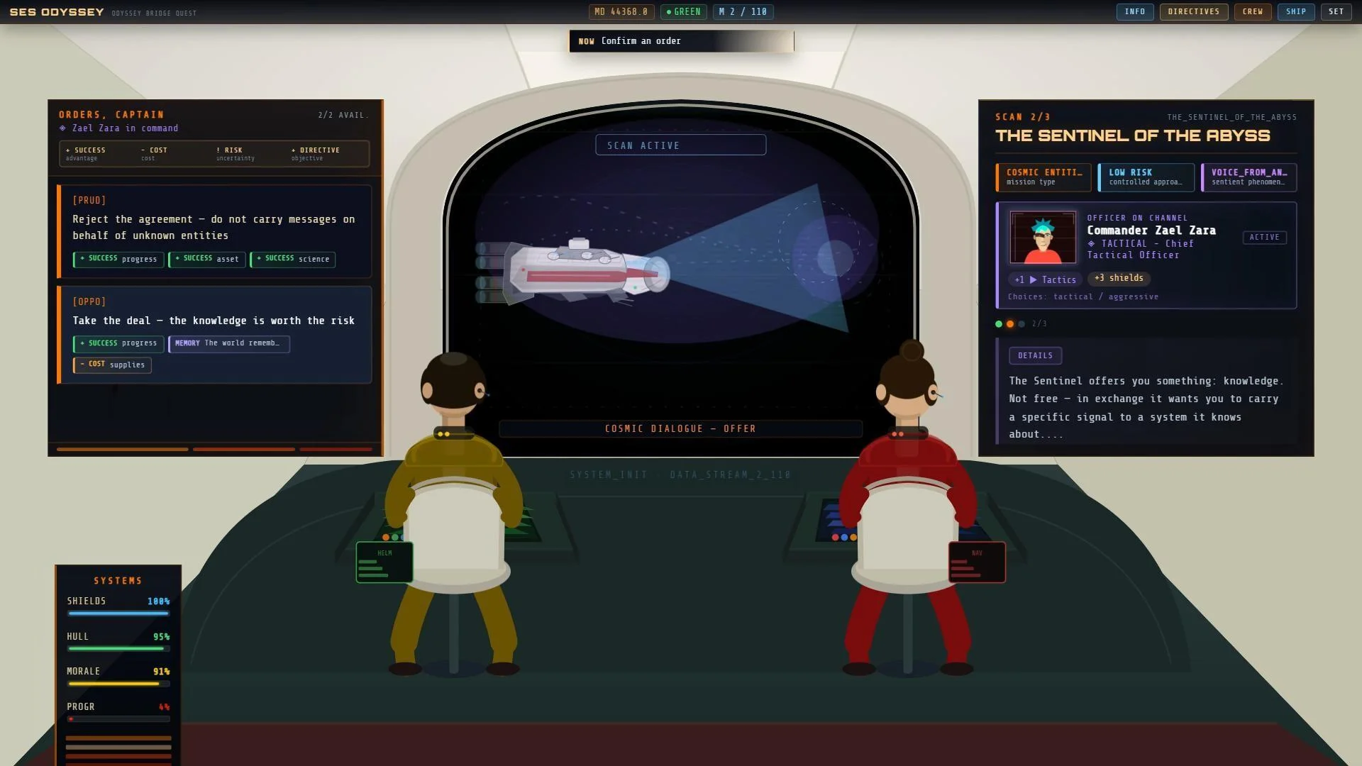Odyssey Bridge Quest text-based choice-driven sci-fi moral dilemmas scene