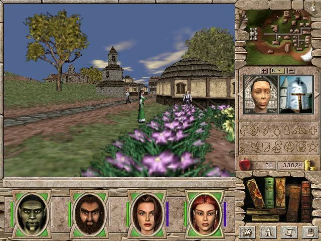 Might and Magic VII dungeon crawl with a four-character party