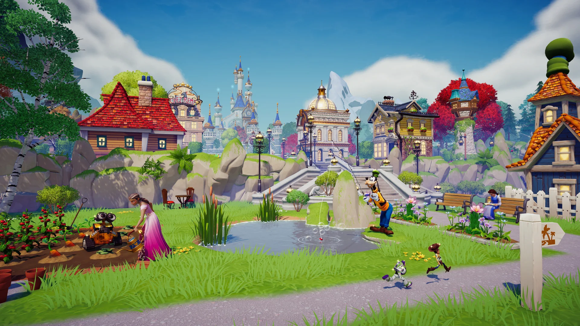 Disney Dreamlight Valley neighborhood with Disney and Pixar characters