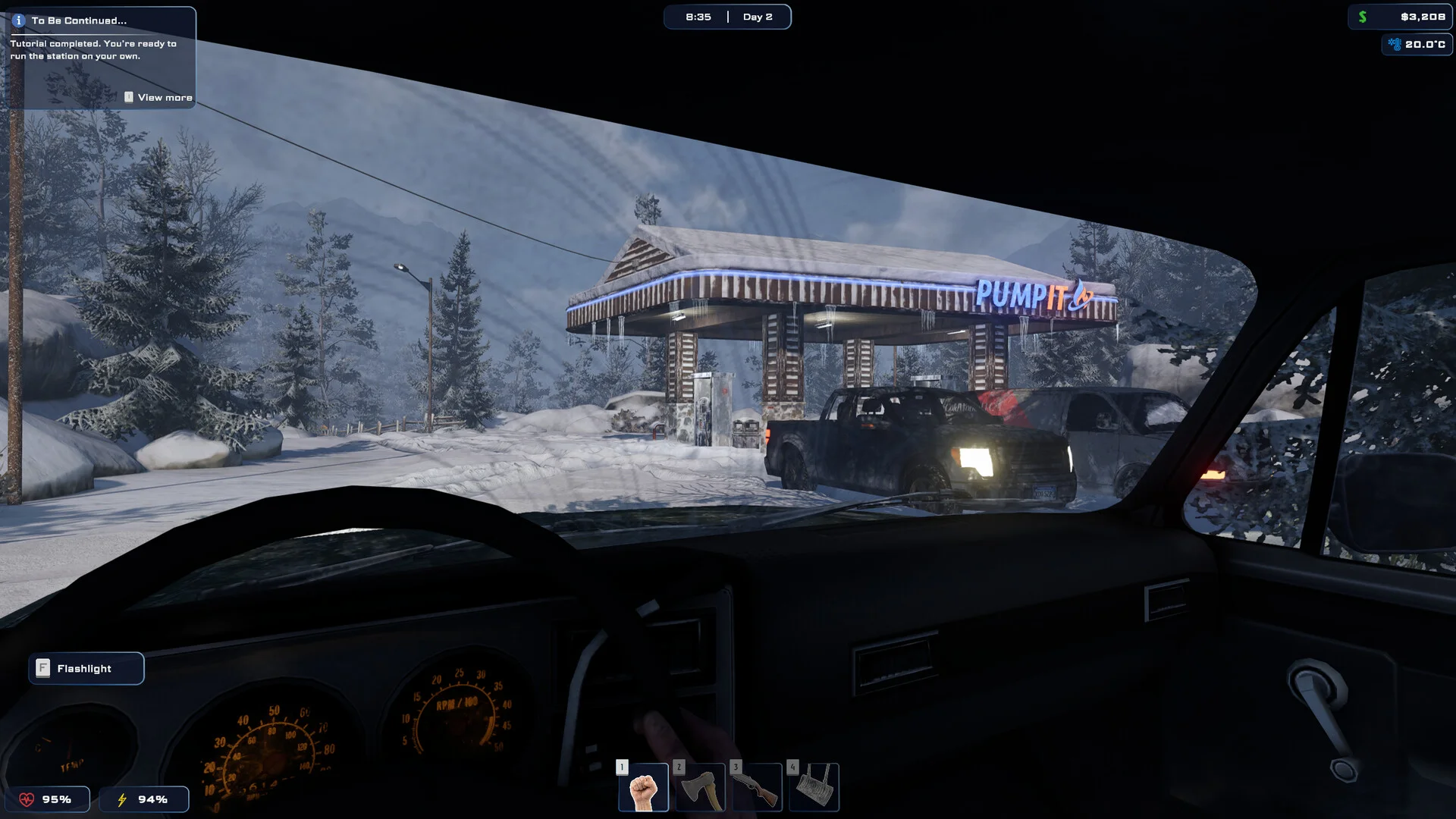 Arctic Shift fueling vehicles in blizzard