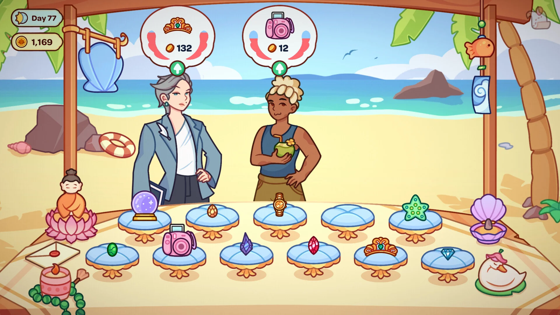 Treasure Beach shop counter with star-rated finds