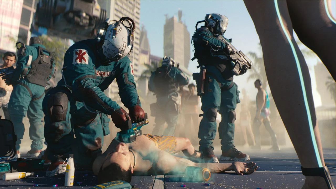 Cyberpunk 2077 gig on a Night City rooftop