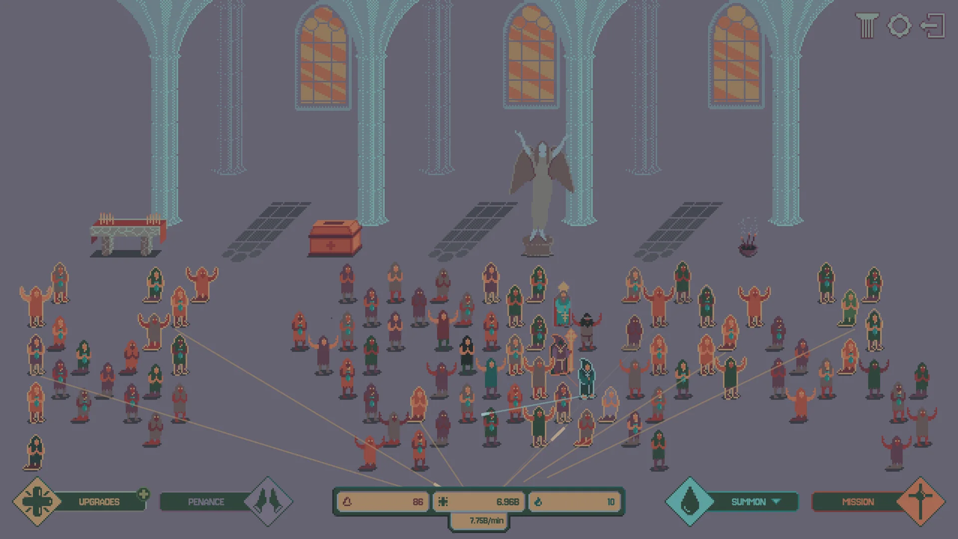 Idle Chapel smite worshipers dark fantasy incremental loop