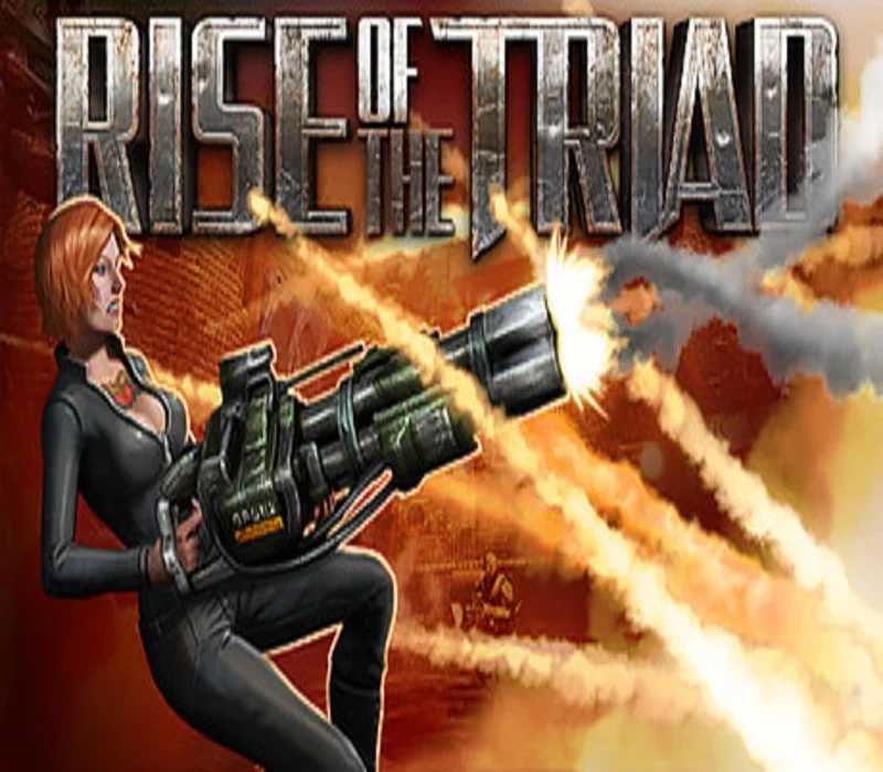 Rise of the Triad cover with a woman firing a heavy gun