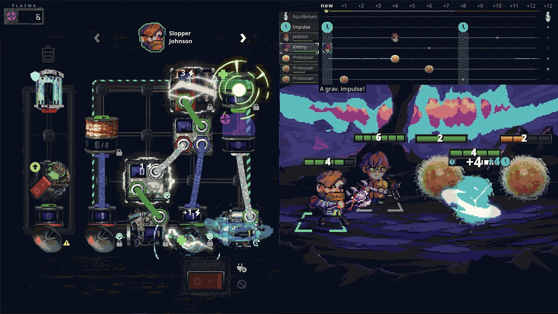 Slopper Johnson: circuit with a +1 bolt, A grav. impulse cyan blast versus two orbs
