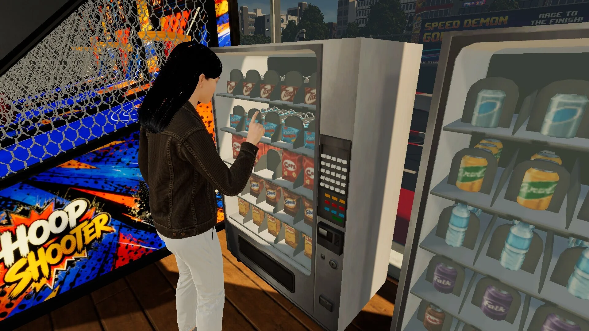 Retro Arcade Shop Simulator cover, neon arcade hall on Steam