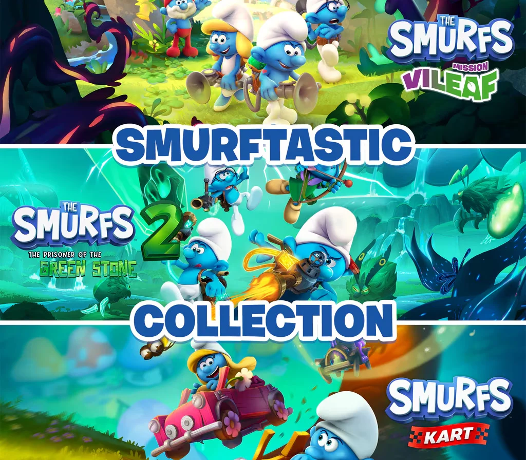 Smurftastic Collection cover, three Smurfs games