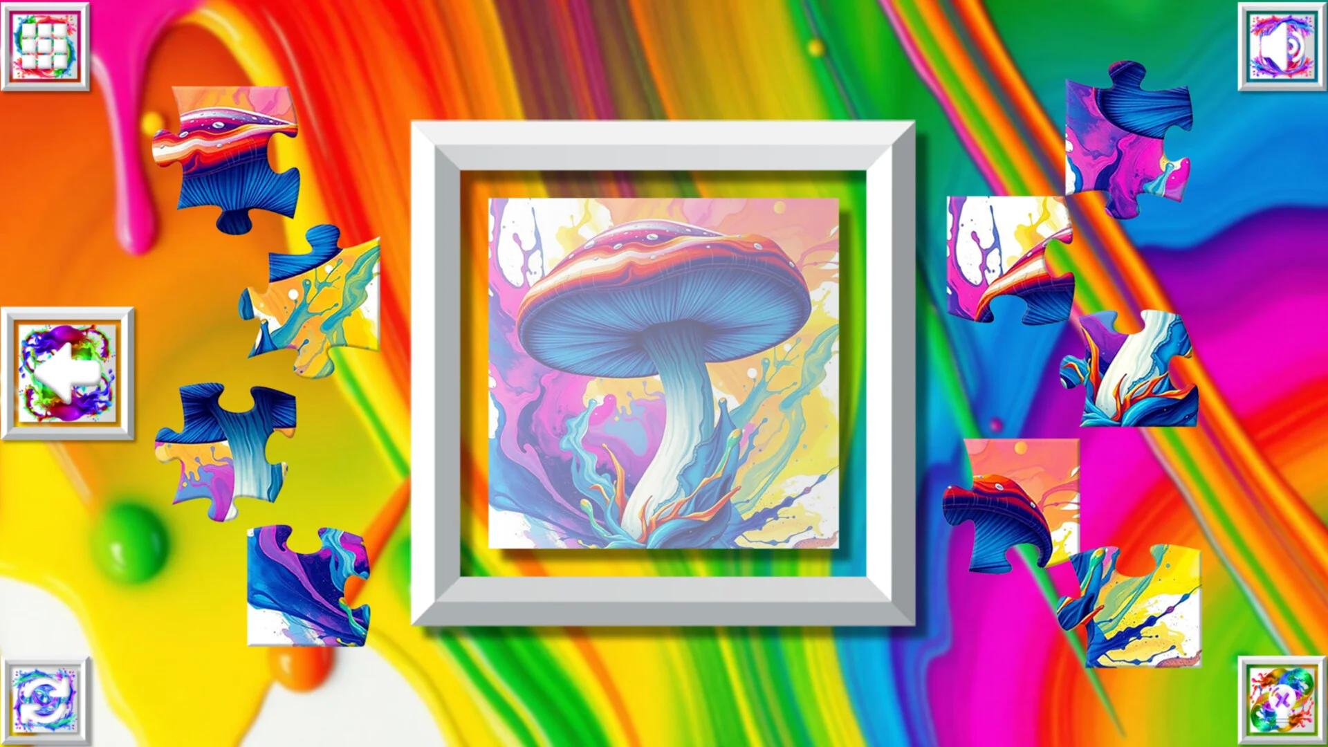 Color Splash Mushrooms filling soothing mushroom scenes shade by shade