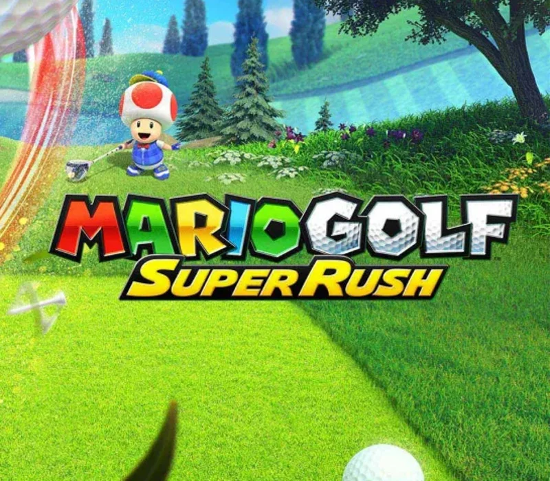 Mario Golf Super Rush cover with Mario swinging on a green.