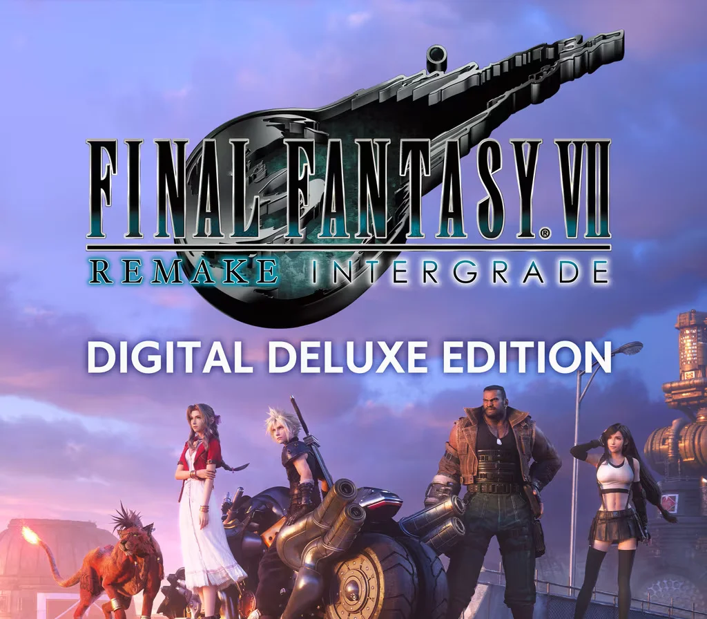 FINAL FANTASY VII REMAKE INTERGRADE Digital Deluxe cover: Cloud, Tifa, Aerith, Barret and Red XIII on a Midgar overpass