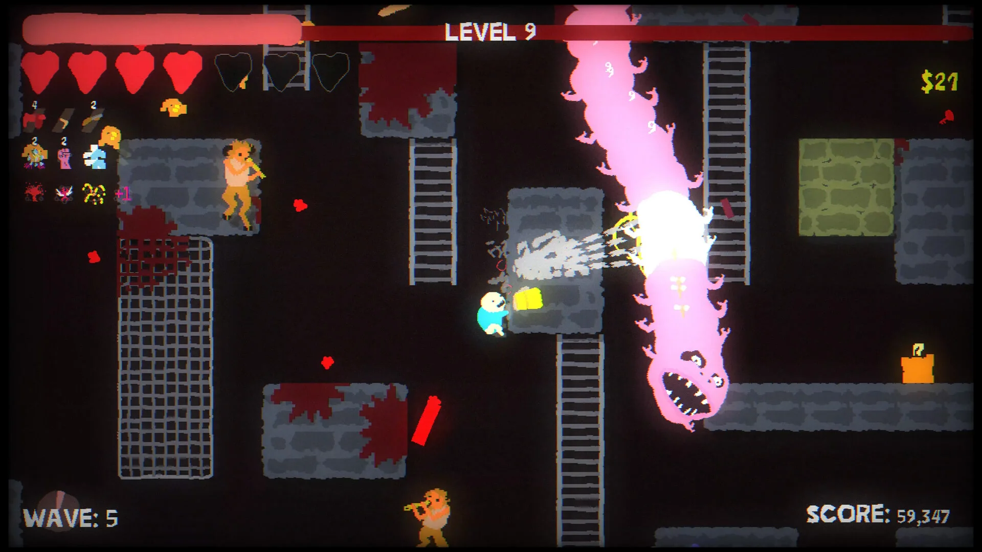Blood Dungeon climbing ladders away from monster hordes