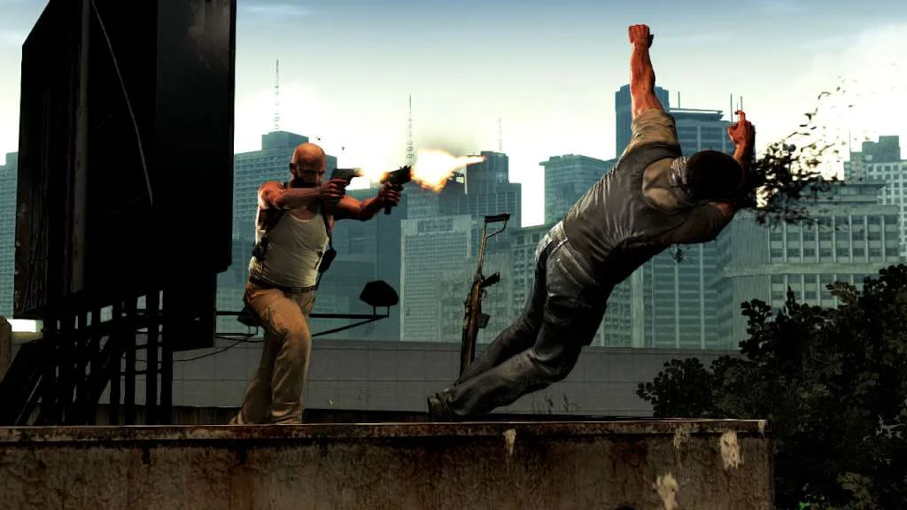 Max Payne 3 action scene in a Brazilian favela