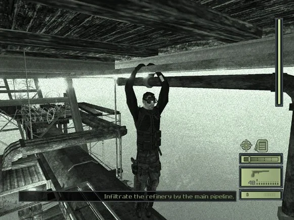 Splinter Cell light-meter stealth in a dark corridor