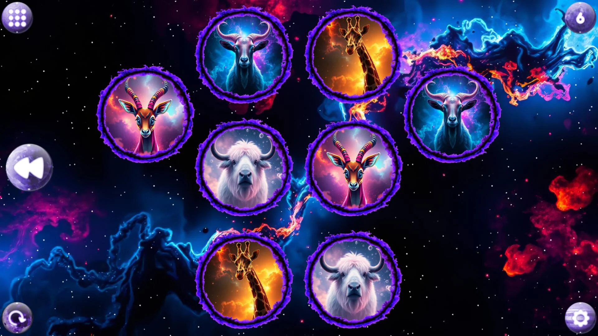 Space Memory Artiodactyls relaxing solo puzzle with mouse controls