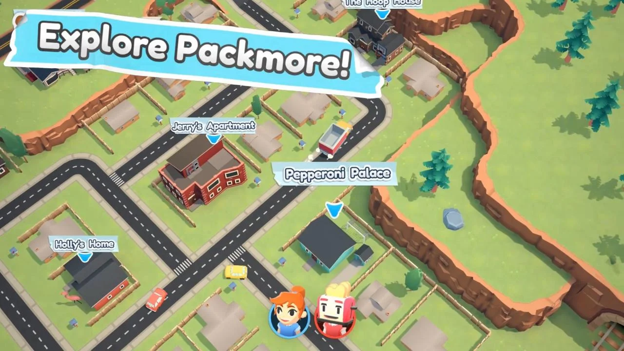 Town map titled area of Packmore with labeled districts.