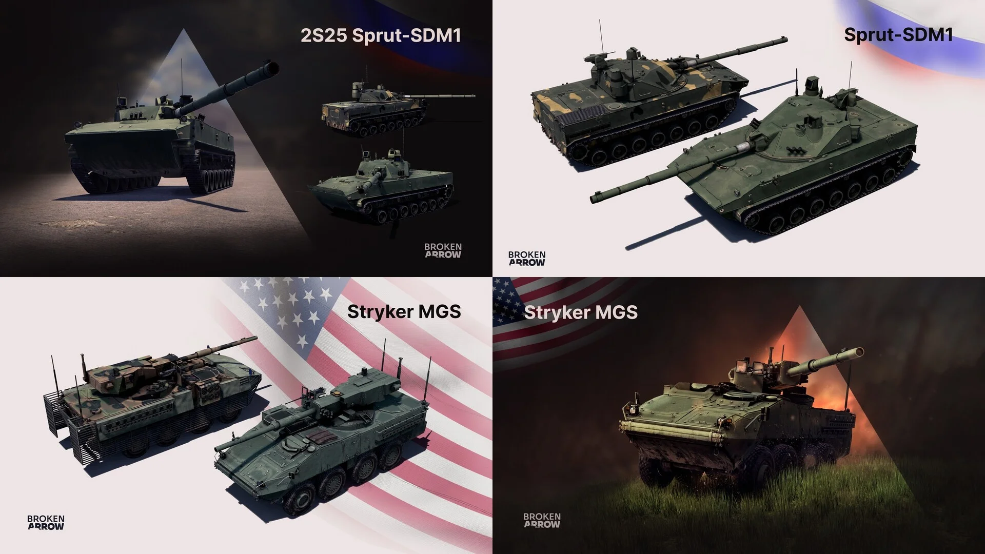 Unit sheet of 2S25 Sprut-SDM1 and Stryker MGS vehicles