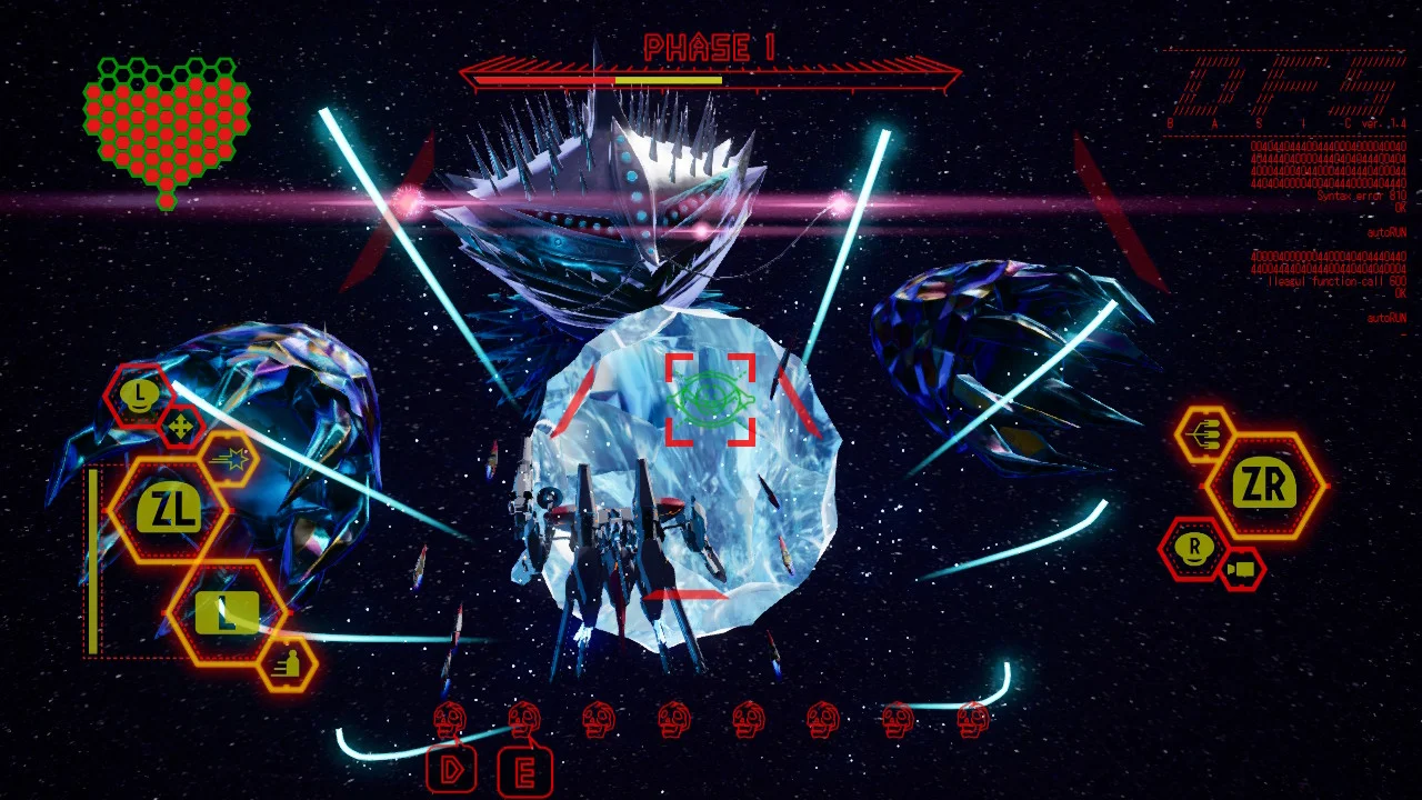 A crystalline figure in a neon boss arena
