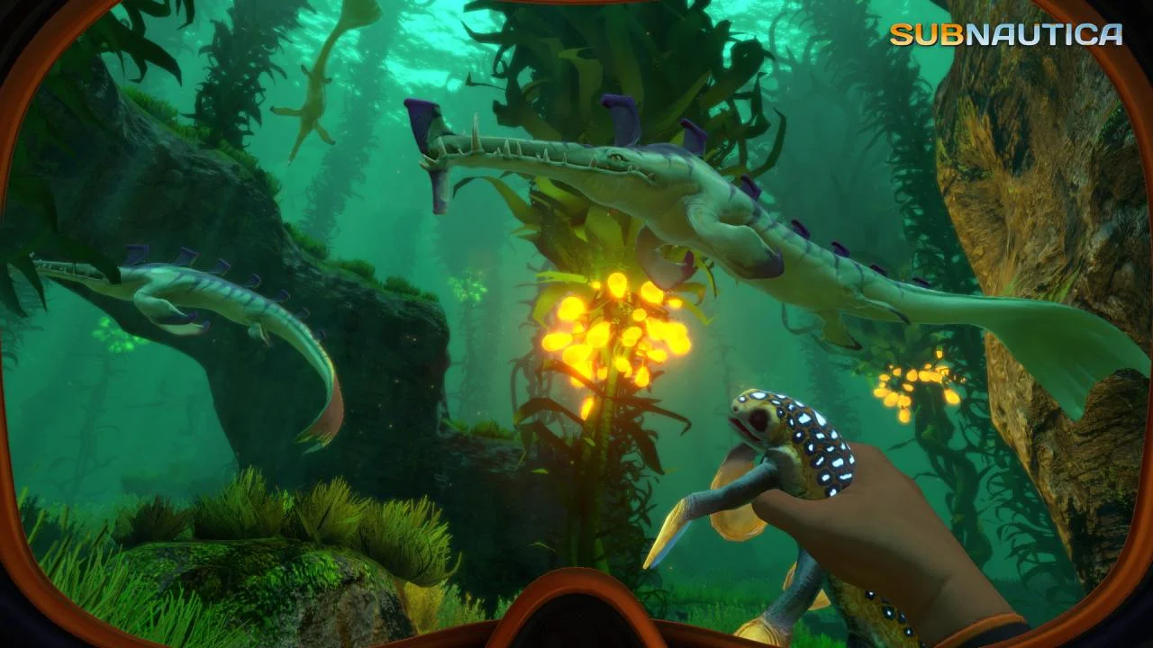 Reaper Leviathan charging a Stasis Rifle beside a mushroom tree with blue spots