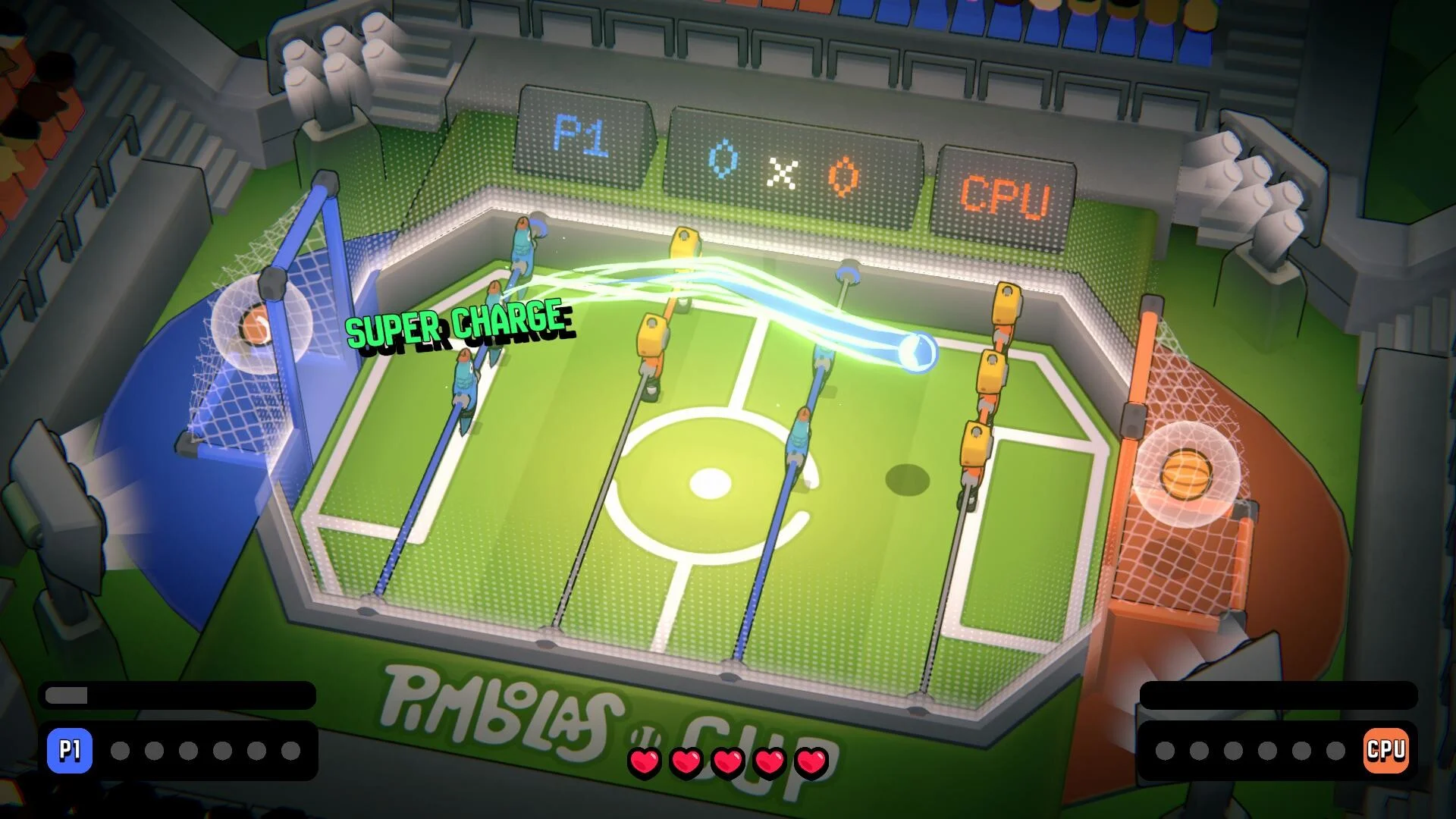 Pimbolas power-ups in unique arenas