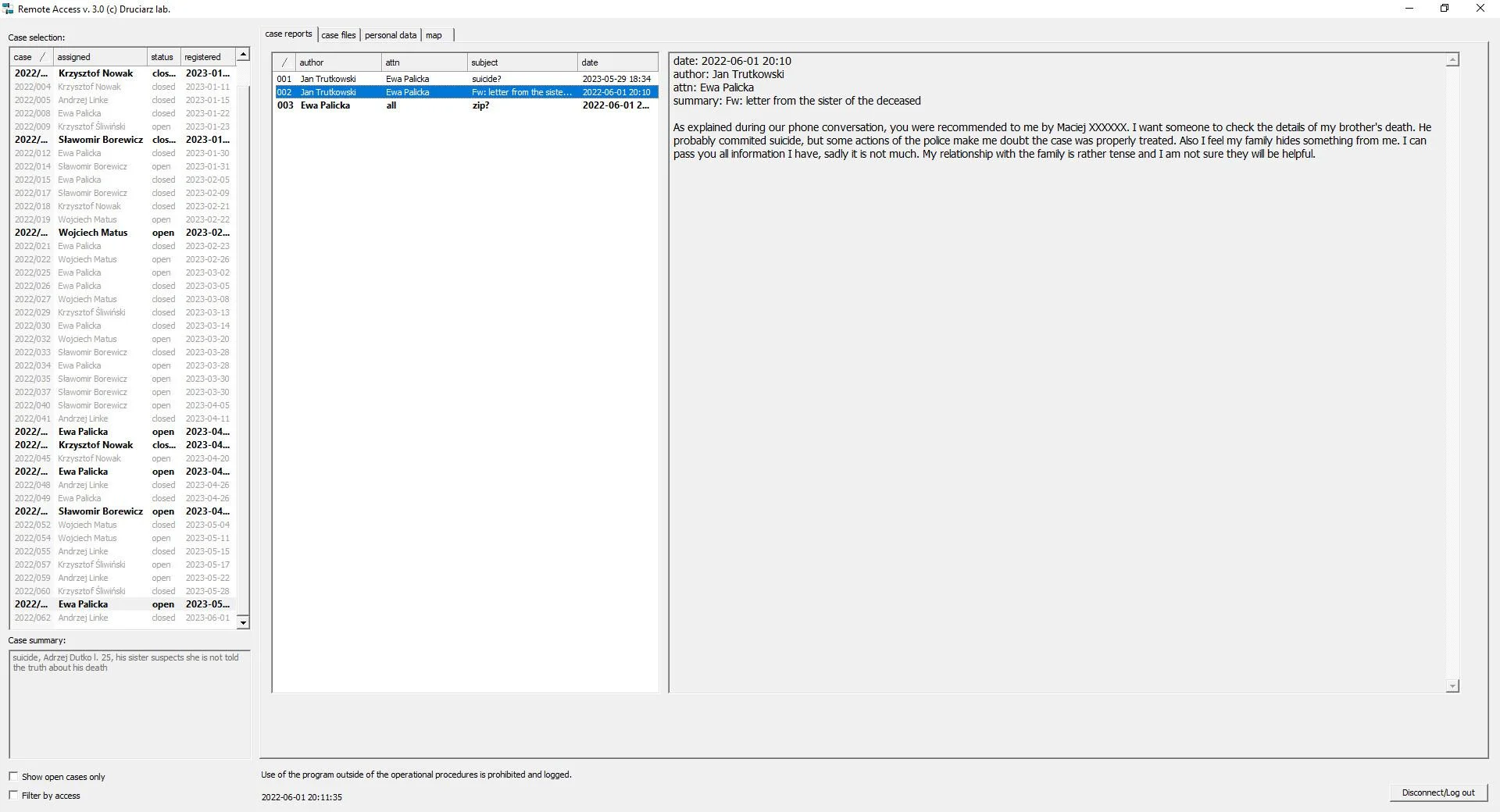 The Case of Andrew D. evidence screenshot