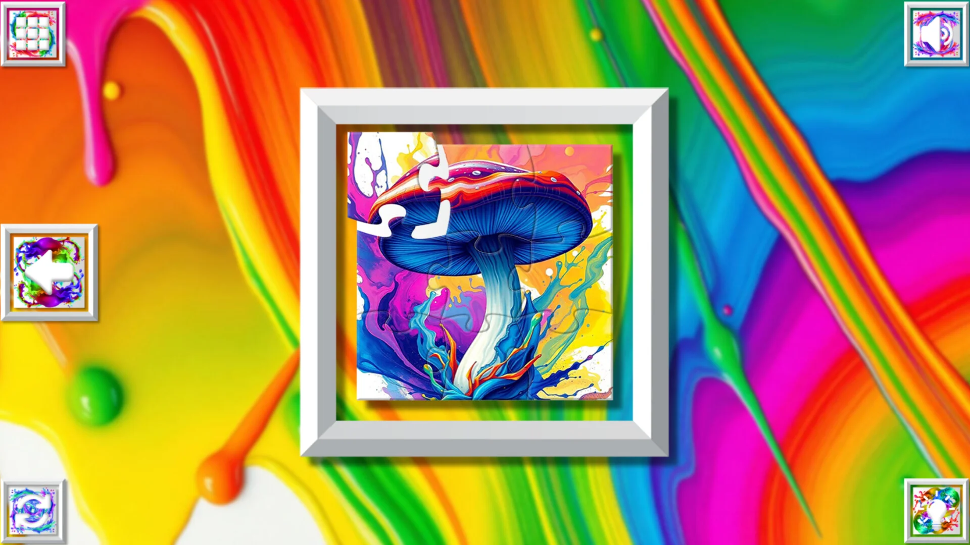 Color Splash Mushrooms relaxing solo puzzle with mouse-only controls