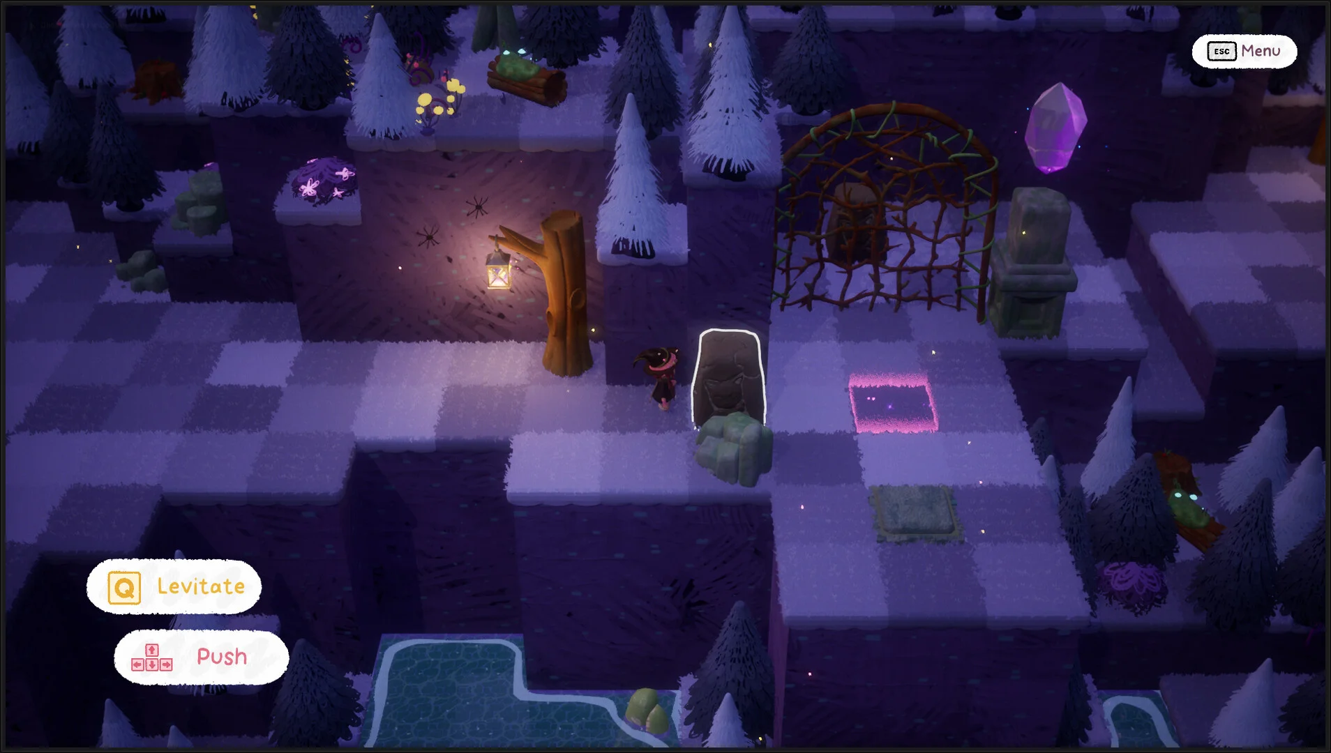 Kitty Witchy Cosmo summoned beside a portal and pressure plate