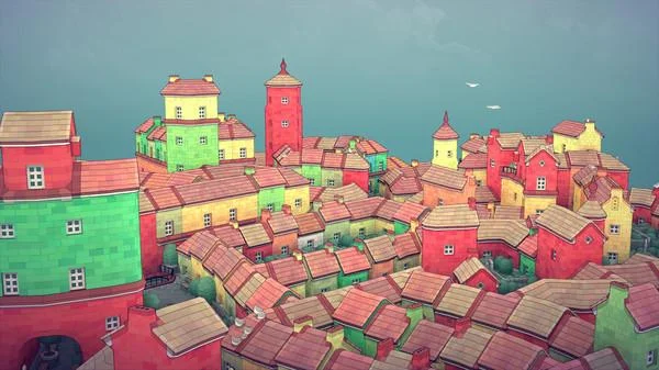 Townscaper Windows Steam controller session of a sweeping sea city