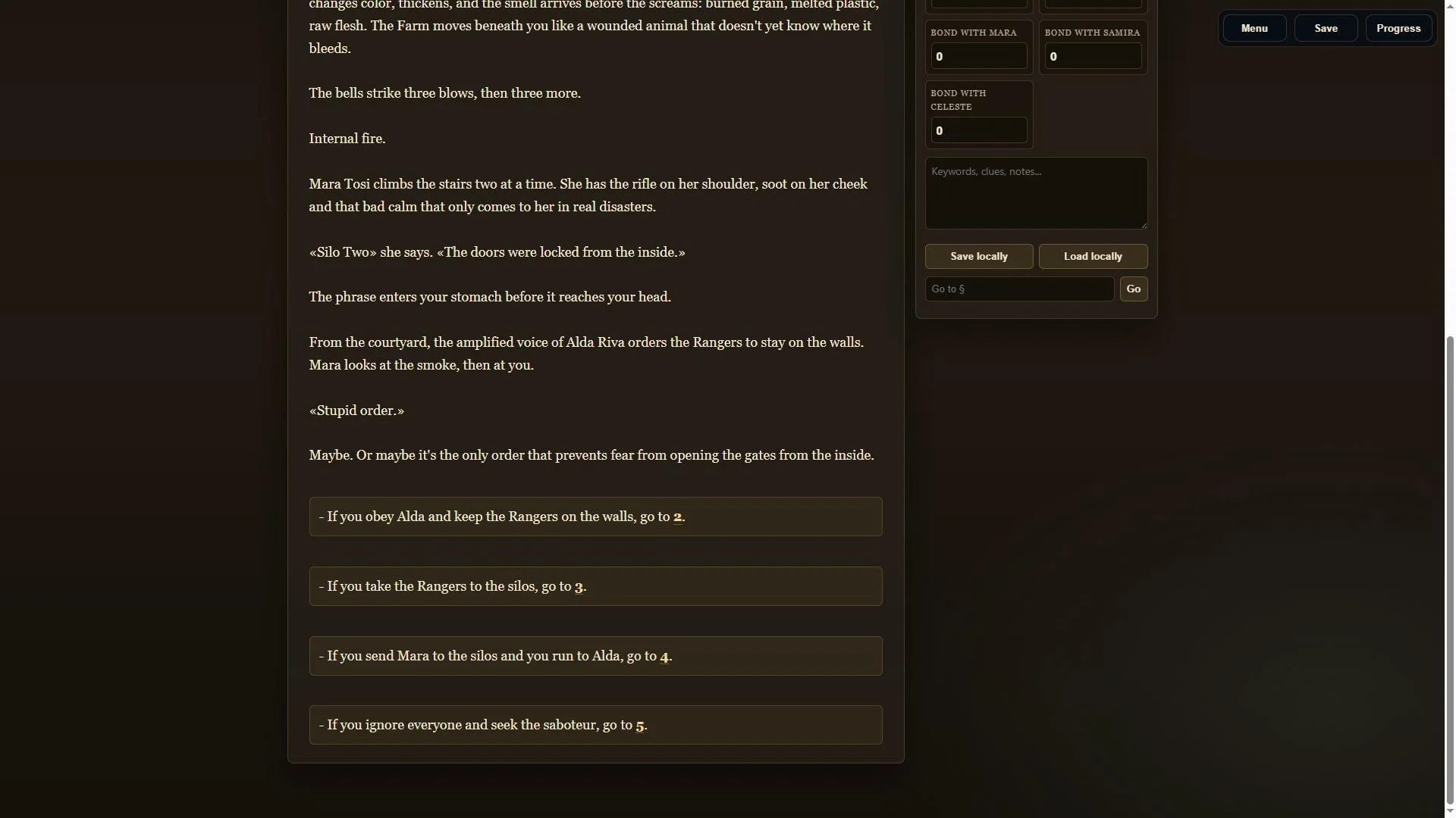 The Farm of the Living branching gamebook pages