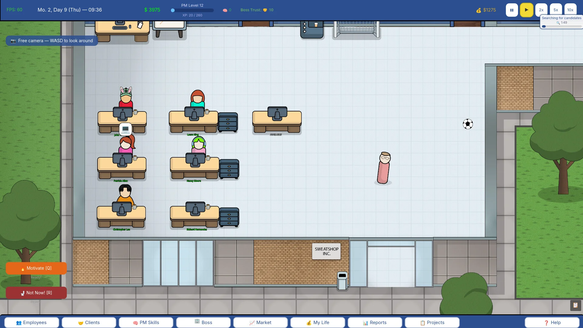 Project manager SIM hiring specialists at desks