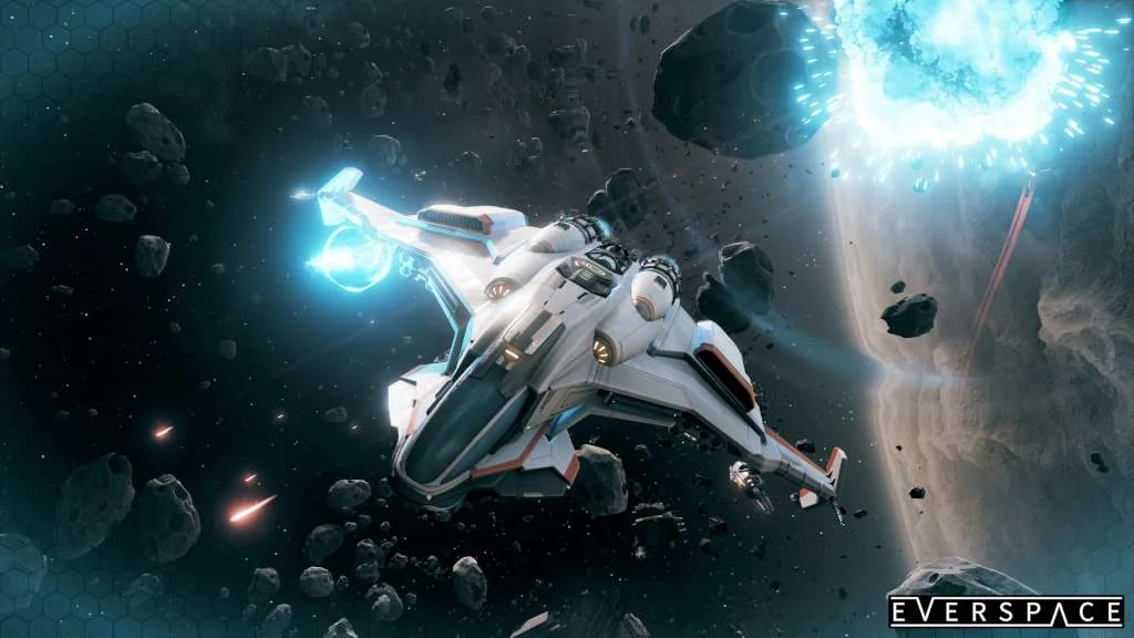 EVERSPACE dogfight loot from a wreck in open space